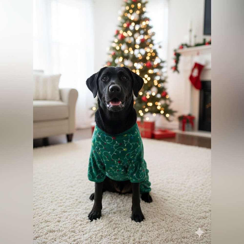 Merry & Bright Medium Dog Fleece Green PJ’s Pajamas with Paw Prints